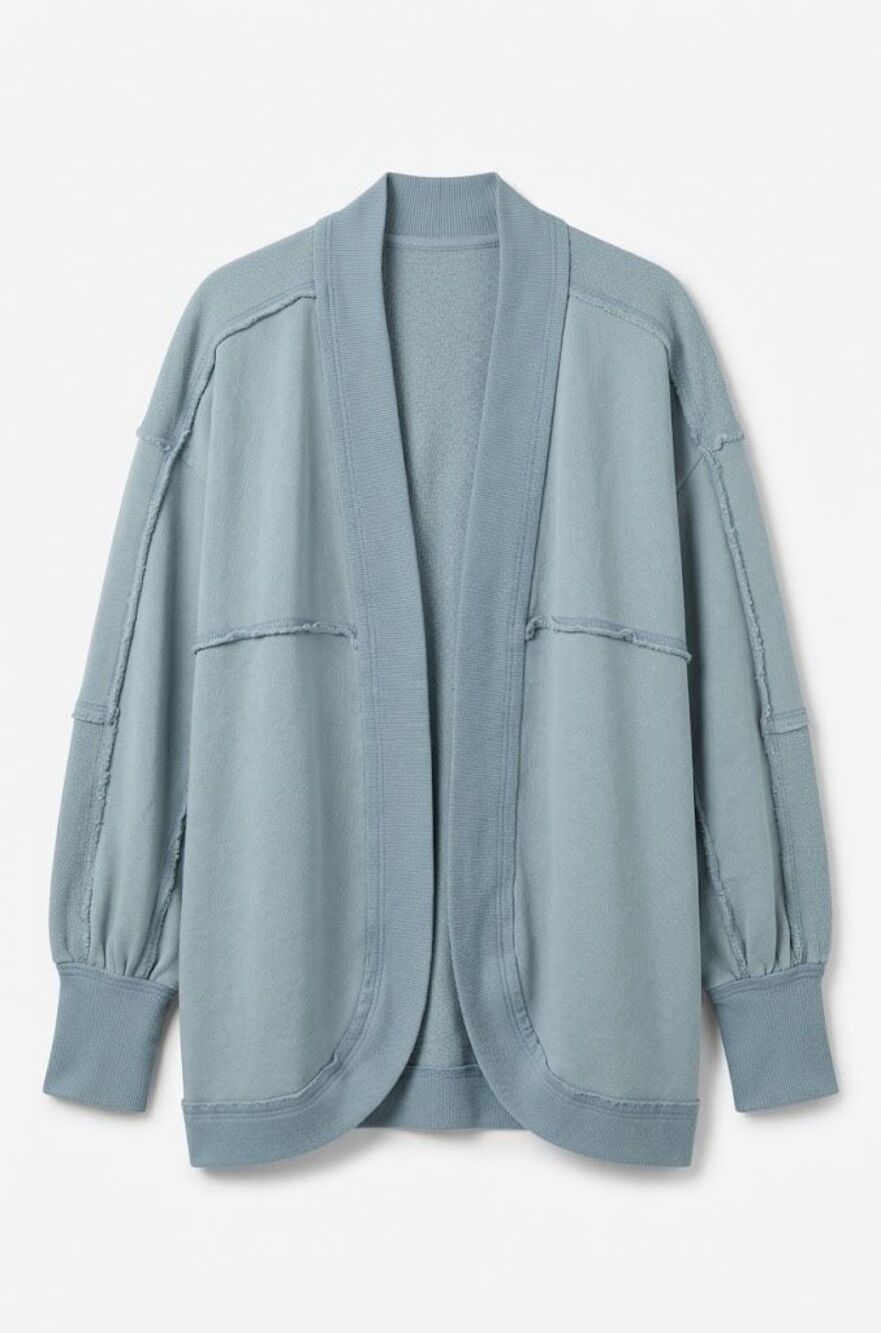 Fantastic Fawn Dusty Blue Oversized Bat Wing French Terry Cotton Cardigan NWT